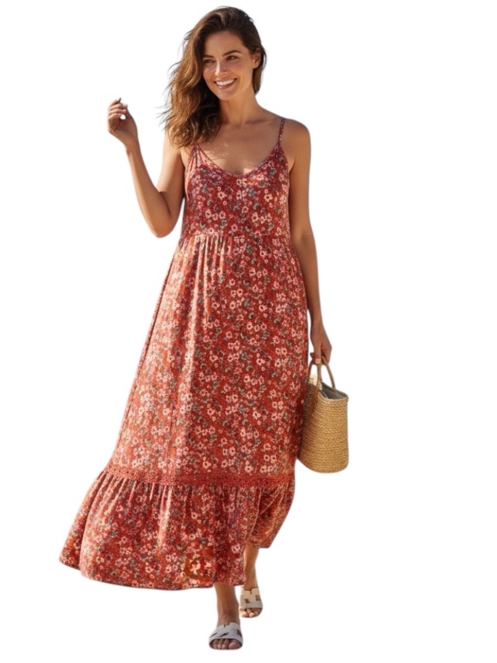 Fly Curvy Floral Tiered Maxi Dress NWT XXL Red Pink Padded Bra Adjustable Summer